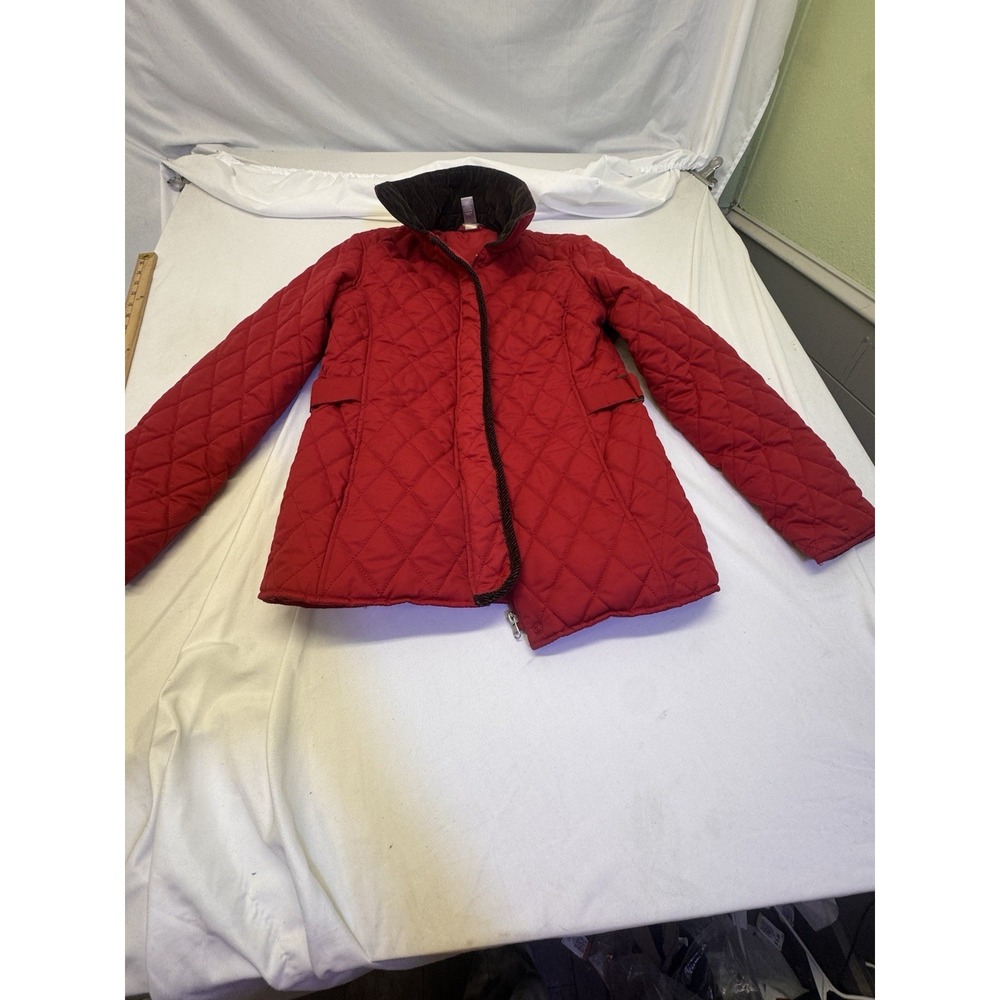 White Stag Women's Quilted Red Jacket With Deep Corduroy Collar Accents Size Xs